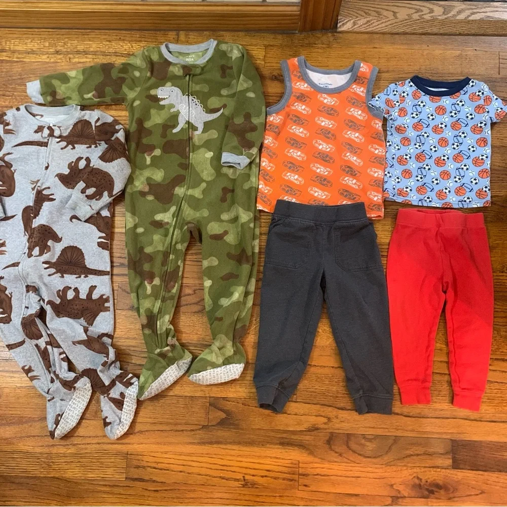 Baby Toddler Boy LS Footed Fleece Pajama Onesies Shirt Pant Sets 2T / 24 Months
